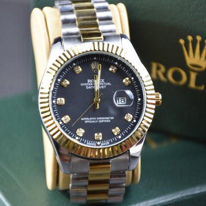 Rolex two tone black dail watch