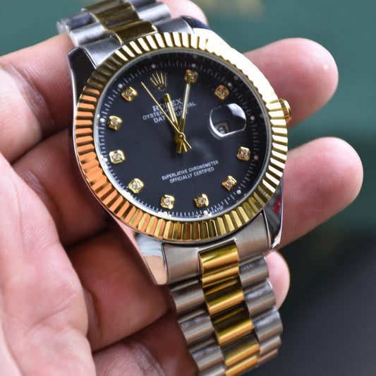 Rolex two tone black dail watch