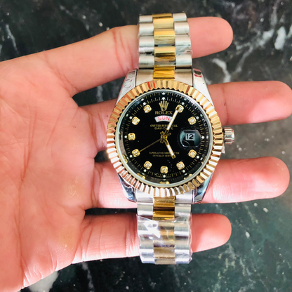 Rolex date day two tone watch