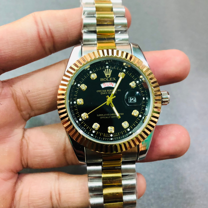 Rolex date day two tone watch